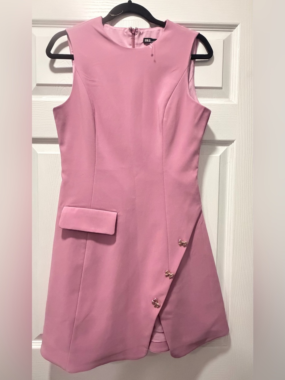 NWOT Ina Pink Sleeveless Shift Dress with Front Bow Details